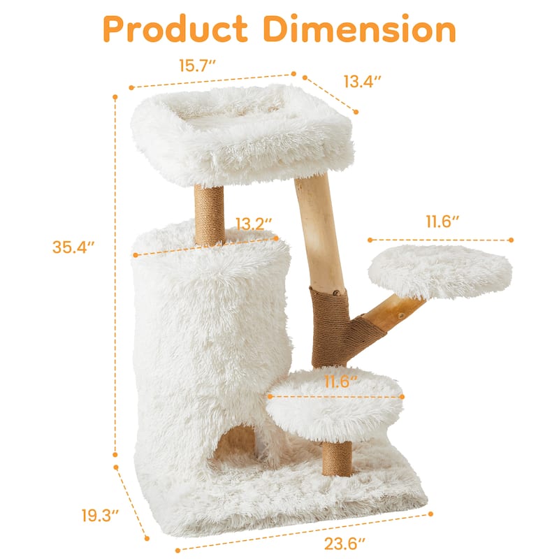 35-Inch Cat Tree with Sisal Posts, Dual Condos & Removable Cushions,White