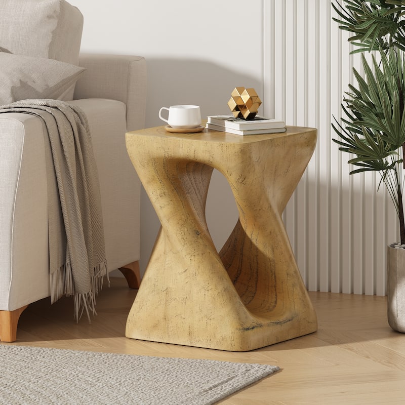 Spiral-Design Side Table Featuring Timber-Like Texture‌ -  Natural
