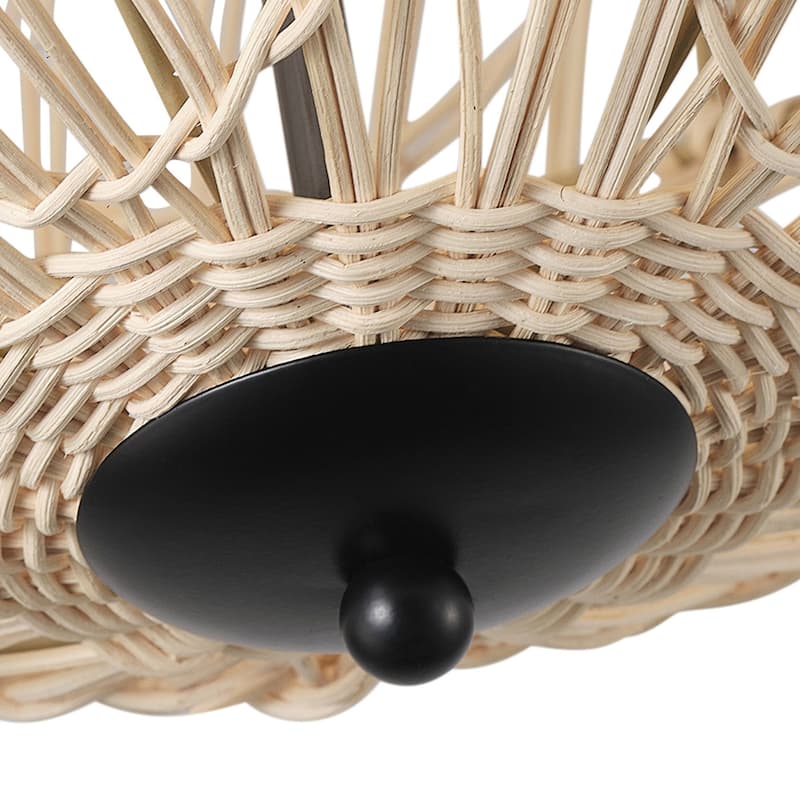 Farmhouse 2-Light Semi Flush Mount Close to Ceiling Light with Rattan Woven Shade