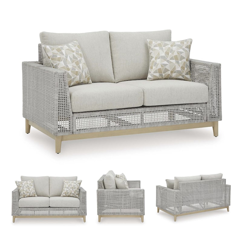 Signature Design by Ashley Seton Creek Gray Outdoor Loveseat with Cushion - 58.5" W x 36.25" D x 35.88" H