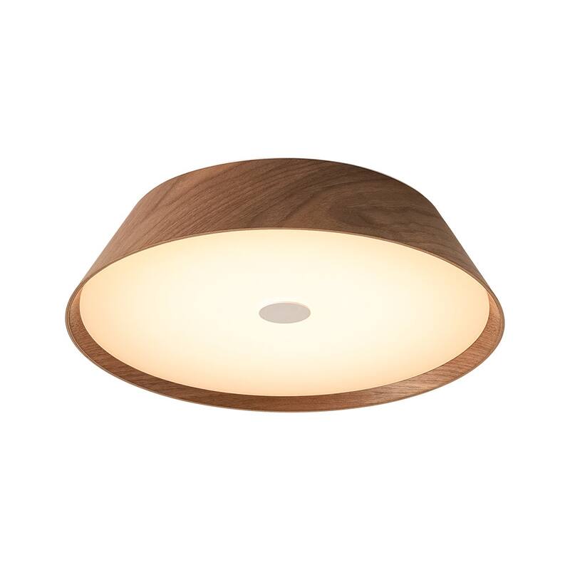 Scandinavian Wood Style Dimmable LED Flush Mount Ceiling Light 13.2in