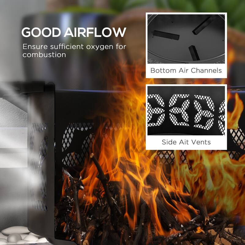 Outsunny 2-in-1 Fire Pit, BBQ Grill, 33" Portable Wood Burning Firepit with Adjustable Cooking Grate, Pan and Poker