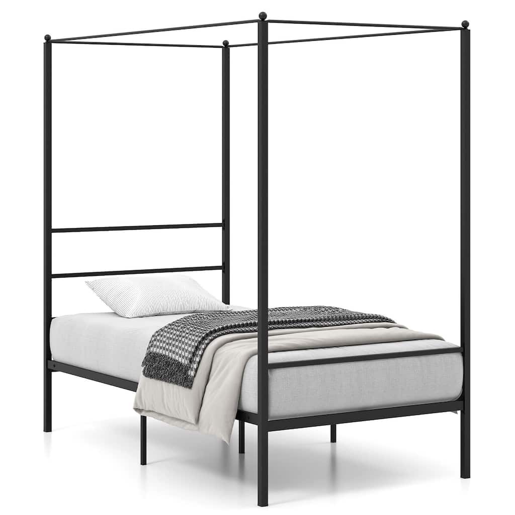 Gymax Twin/Full/Queen Metal Canopy Platform Bed Frame Mattress