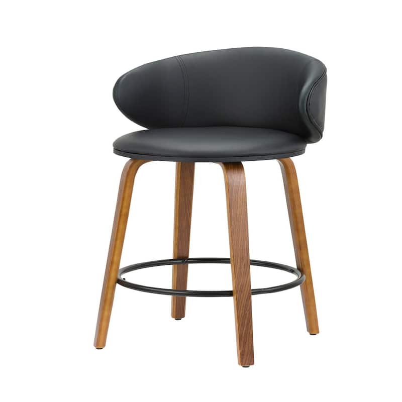 Set of 2 Black and Brown Faux Leather 26 Inch Counter Height Bar Chairs - 19” x 20” x 5.5”