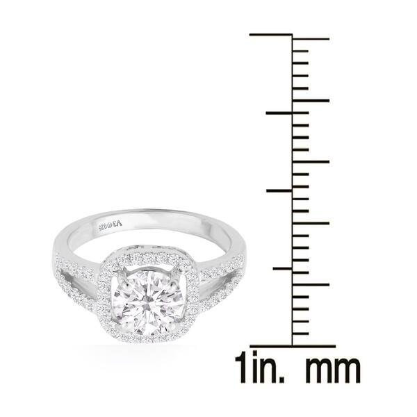 Sterling Silver with Moissanite and Genuine White Diamond Halo Ring