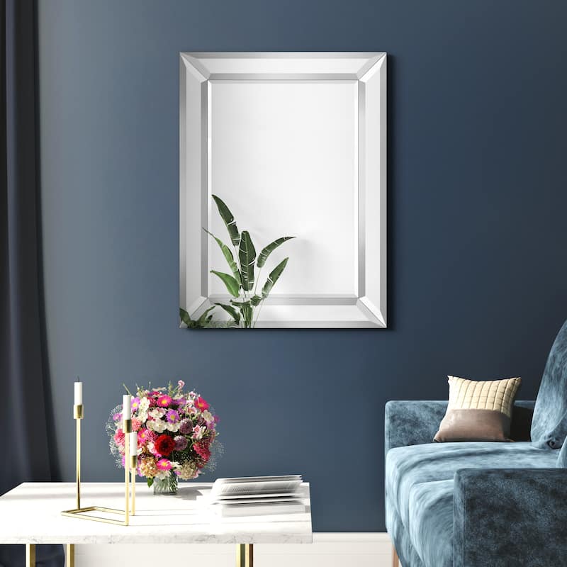 Rectangular Beveled Diamond Silver Framed Wall Mirror 40" x 30" - 30" x 40"