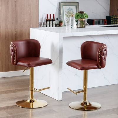 Modern PU Upholstered Bar Stools with Swivel Barstools Adjusatble Seat Height for Home Pub Kitchen Island (Set of 2), Red