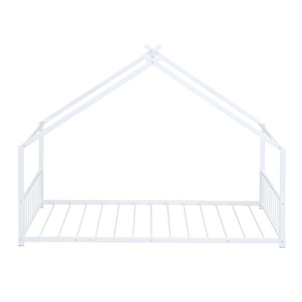slide 2 of 27, Metal House Bed with Roof & Guardrails - Fun for Kids