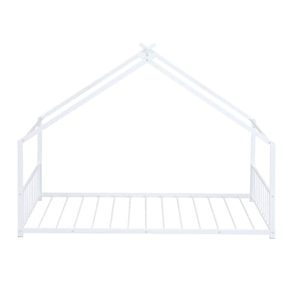 slide 2 of 27, Twin House Bed with Roof and Metal Frame, No Box Spring Needed White