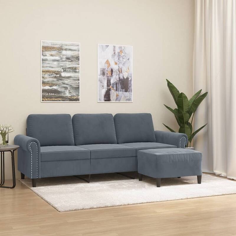vidaXL 3-seater Sofa With Footstool Dark Gray - 30.3 x 83.5 x 31.5 in - Dark gray
