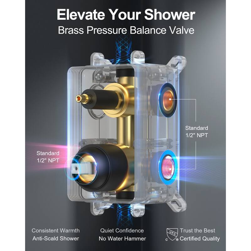 GRANDJOY 10" Rainfall Shower System with 2-Handle Waterfall Bathroom Sink Faucet Combo Set