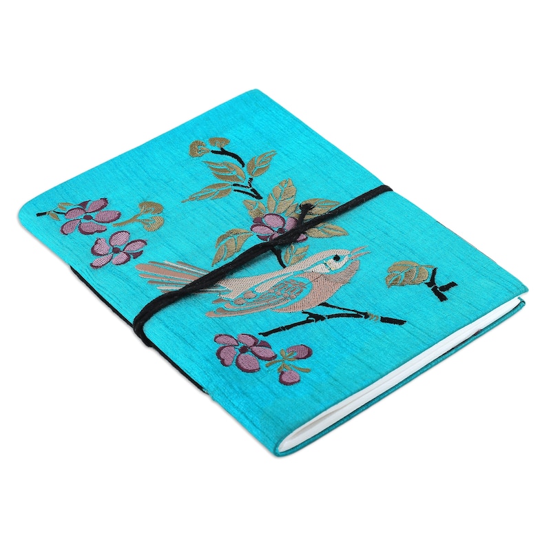Novica Handmade Joyous Chant Rayon Embroidered Journal