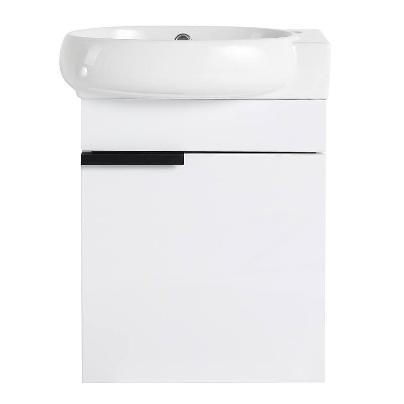 Compact Bathroom Vanity with Sink, Oval Single Ceramic Sink Bathroom Cabinet for Small Bathroom