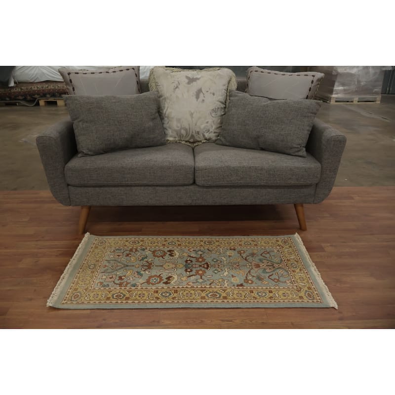 Hand Knotted Oriental 100% Wool Carpet Traditional Floral Navy Blue & Blues Ziegler Area Rug - 3' 11'' X 1' 11''