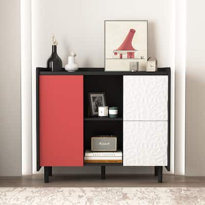 Modern Sideboard Buffet Cabinet with 2 Drawers and 2 Open Storage Compartment