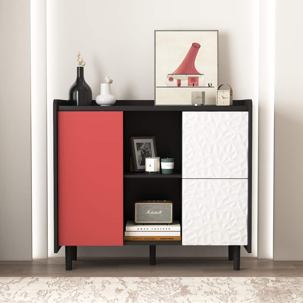 Modern Sideboard Buffet Cabinet with 2 Drawers and 2 Open Storage Compartment