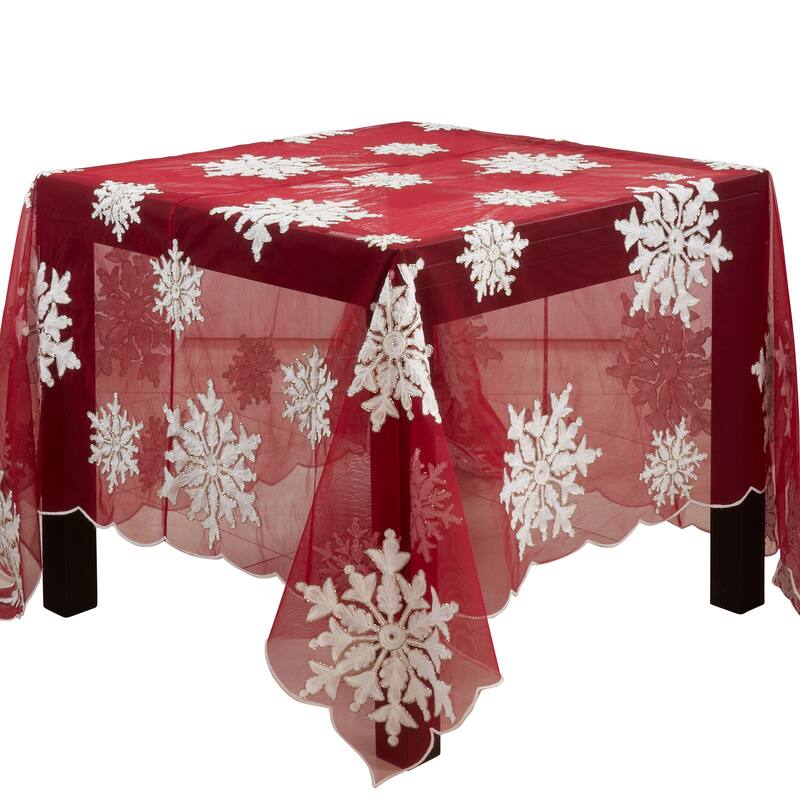 Beaded and Embroidered Winter Snowflake Tablecloth
