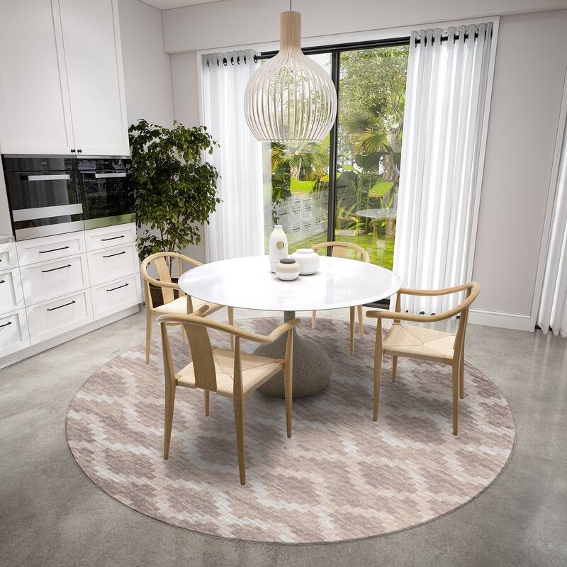 Indoor/ Outdoor Addison Yuma Southwest Chevron Washable Area Rug - 8' x 8' - Tan