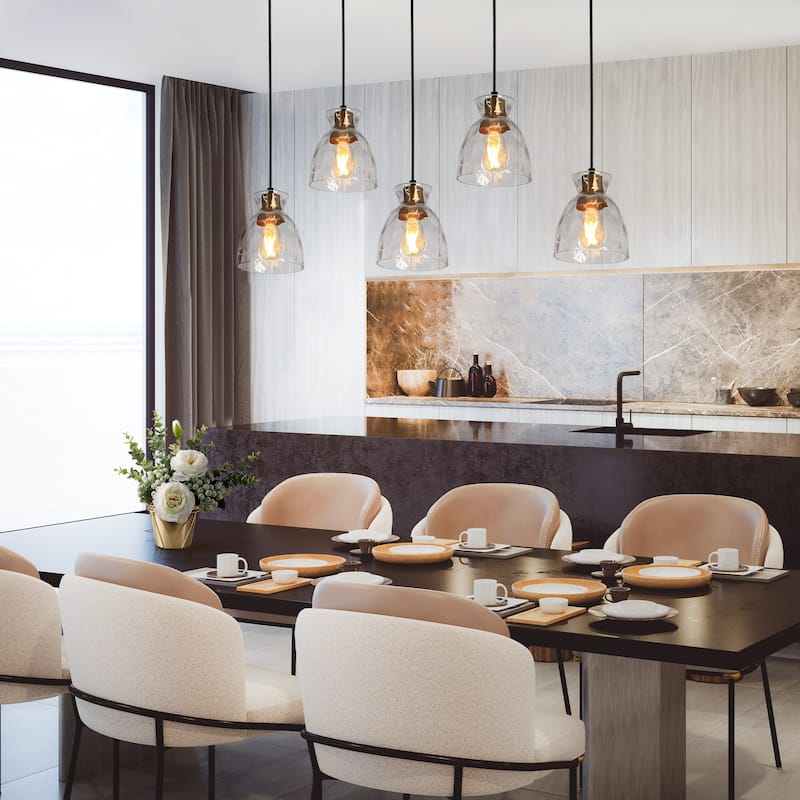 Elisie Modern Linear 40-inch Chandelier Cluster Water Glass Pendant Light Hammered Kitchen Island Bar - 40"W x 5.5"D x 12"-68"H