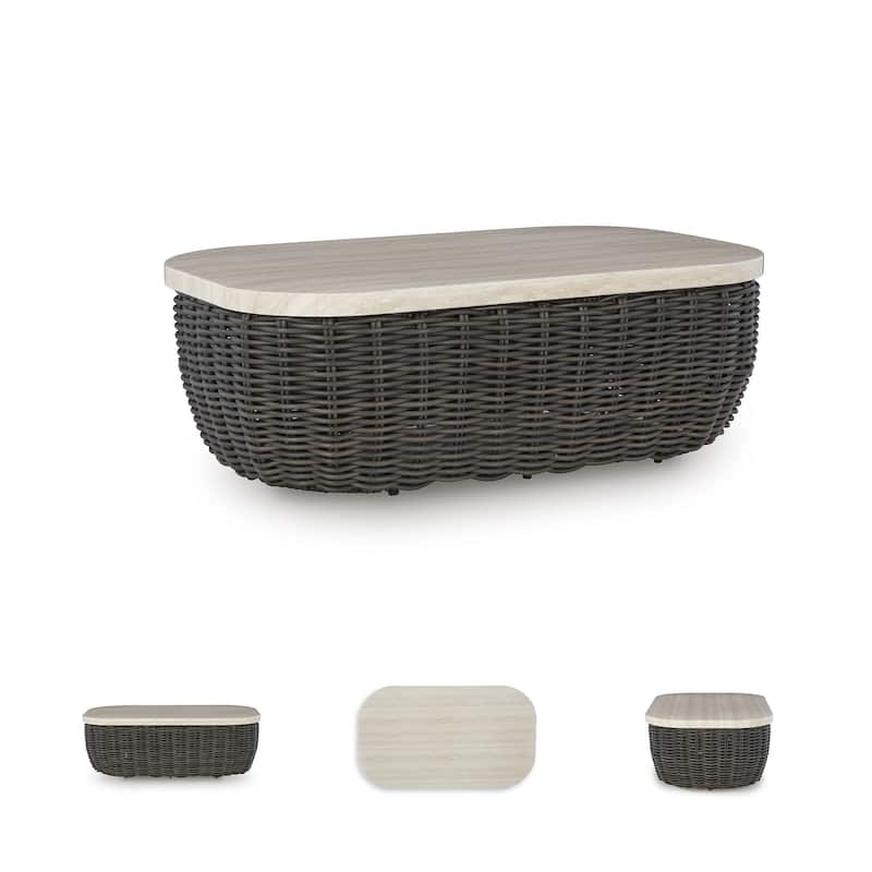 Signature Design by Ashley Kimora Beige/Dark Brown Outdoor Coffee Table - 50" W x 29.92" D x 17.52" H