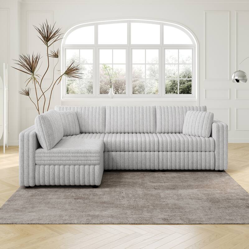 106.3" Soft L-shaped 4-Person Modular Sofa, Light Gray, Metal Frame - Multi-Color