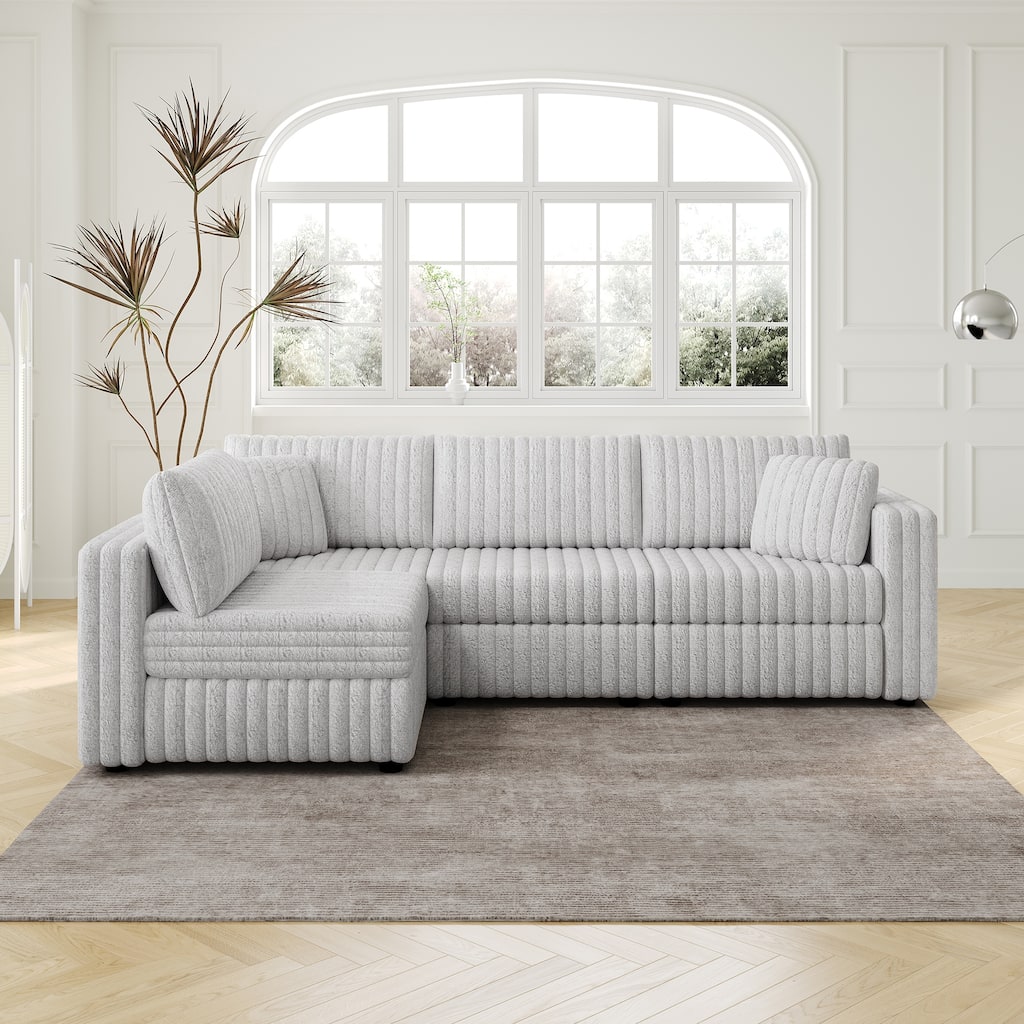 106.3" Soft L-shaped 4-Person Modular Sofa, Light Gray, Metal Frame