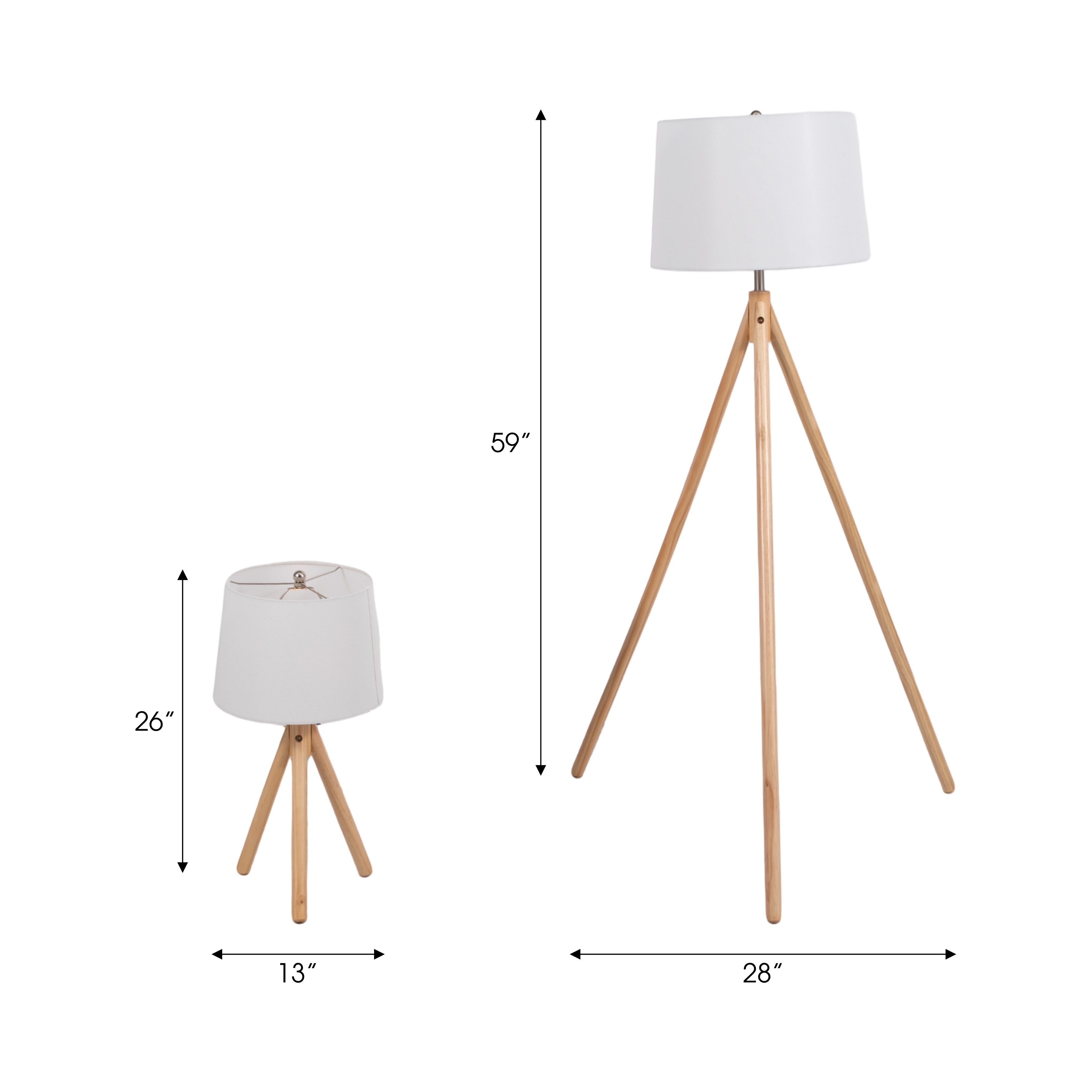 Sagebrook Home 59 26 Wood Tripod Table floor Lamps Natural Set of 2 28 x 28 x 59