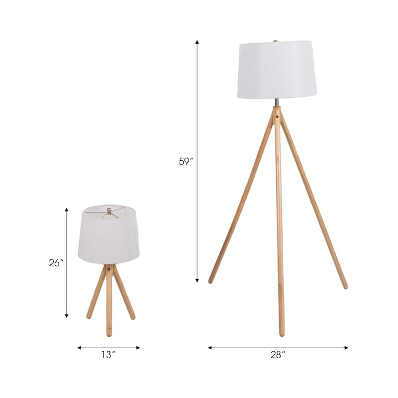 Sagebrook Home 59/26" Wood Tripod Table&floor Lamps, Natural, Set of 2 - 28" x 28" x 59"