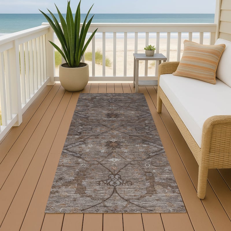 Machine Washable Indoor/ Outdoor Boho Global Chantille Rug - Brown - 2'3" x 7'6"