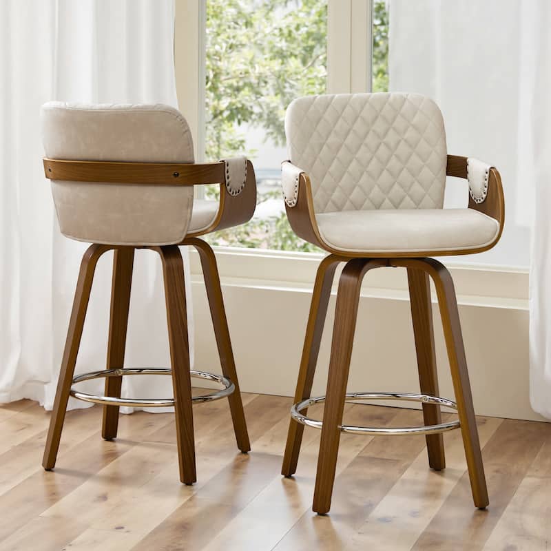 26-Inch Upholstered Swivel Counter Height Bar Stool with Armrests - 36.6"H x19.5"W x 21.3"D