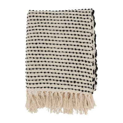 Rustic Retreat Textured Stripe Woven Throw Blanket with Fringe