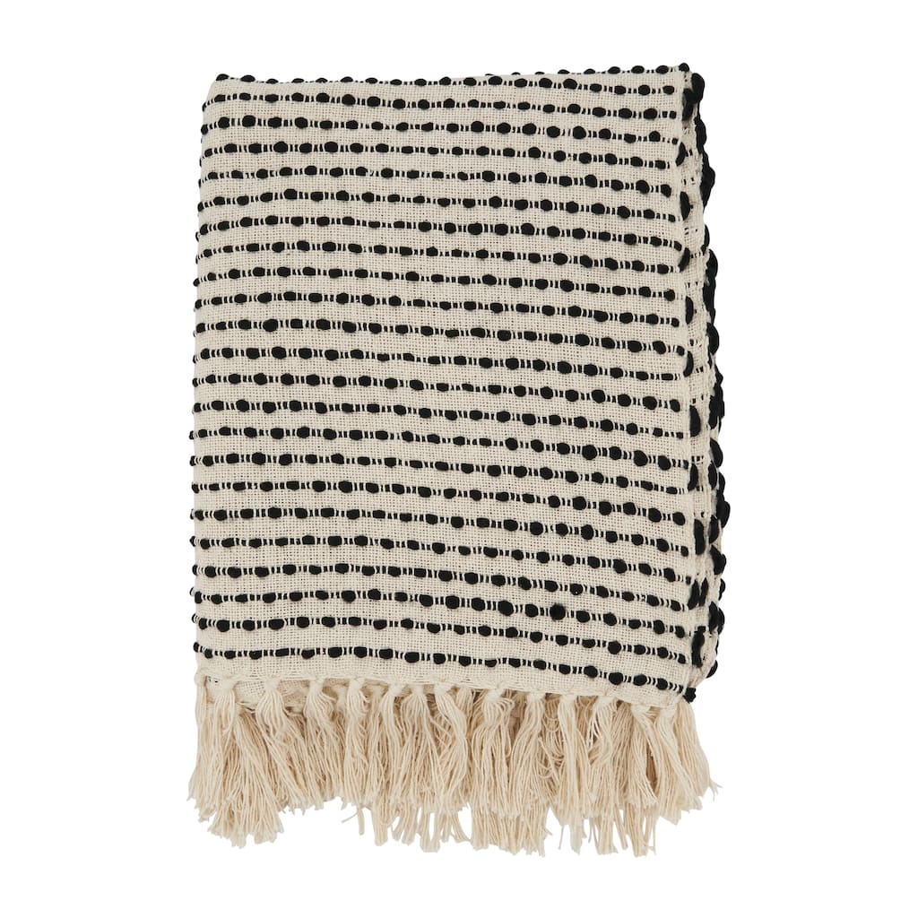 Rustic Retreat Textured Stripe Woven Throw Blanket with Fringe