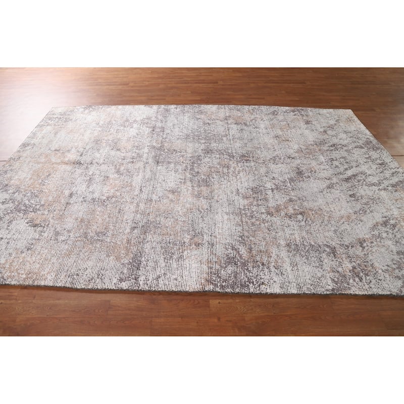 Beige Modern Abstract Area Rug Hand-Knotted Wool Carpet - 6'5"x 9'6"