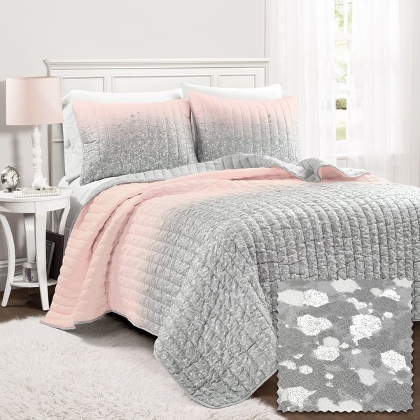 slide 2 of 19, Lush Decor Glitter Ombre Metallic Print Quilt Set BLUSH/GRAY - Full - Queen