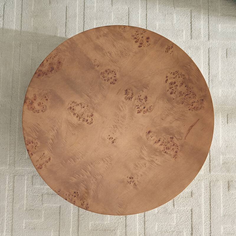 31.49" Round Coffee Table with Burl Wood Veneer, Sturdy Pedestal for Living Room, Modern Low Center Table Accent Cocktail Table