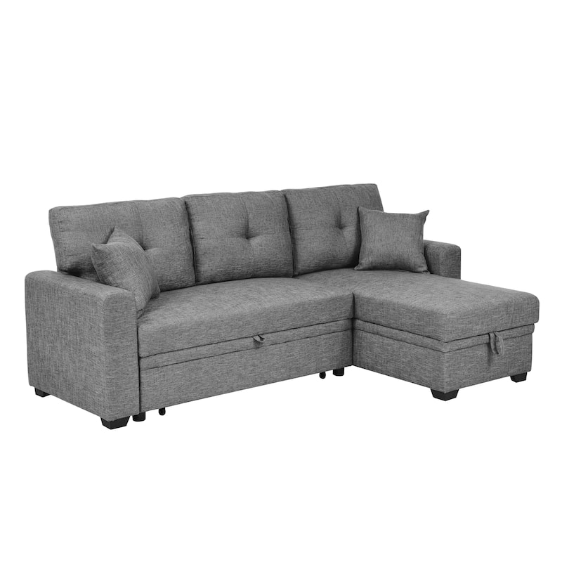 Polyester Upholstered Sleeper Sofa with Chaise and Storage 84 Inch Wide