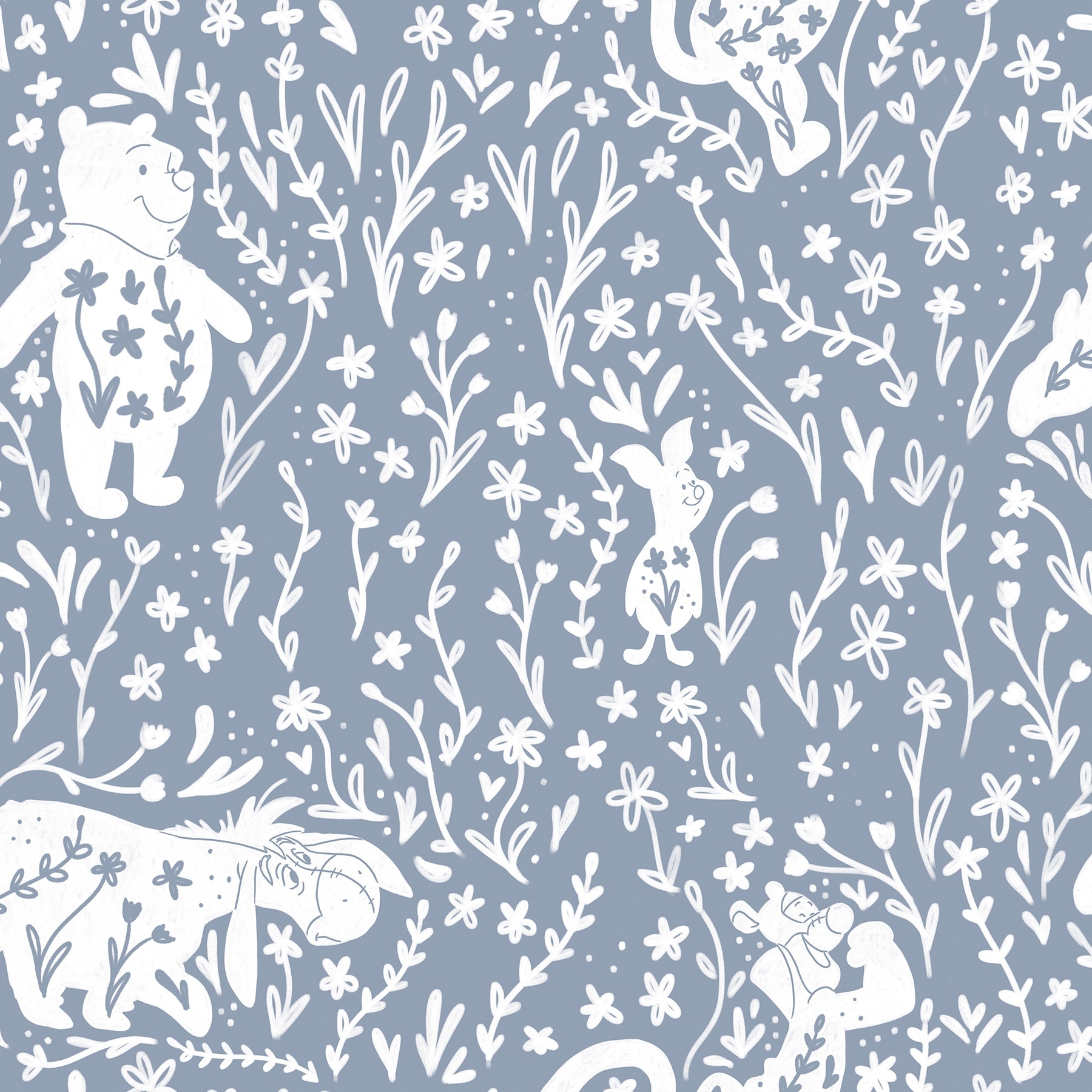 Disney Winnie the Pooh Block Print Blue Peel and Stick Wallpaper