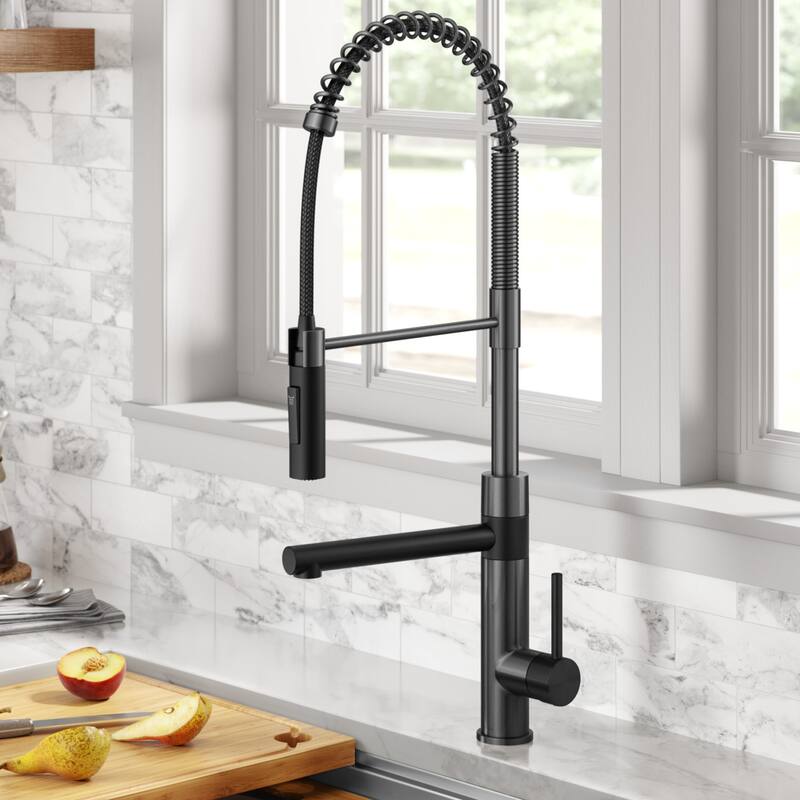 Kraus Artec 2-Function Commercial Pulldown Pot Filler Kitchen Faucet - KPF-1604 - 27 1/2" Height - MBSFSB - Matte Black/ Spot Free Black Stainless