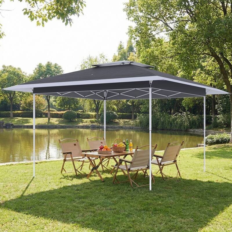 13x13 FT Pop Up Canopy Tent with Netting, UPF 50+ Outdoor Canopy with Automatic Eaves & One-Push Lock, for Patio & Parties - White - Without Netting