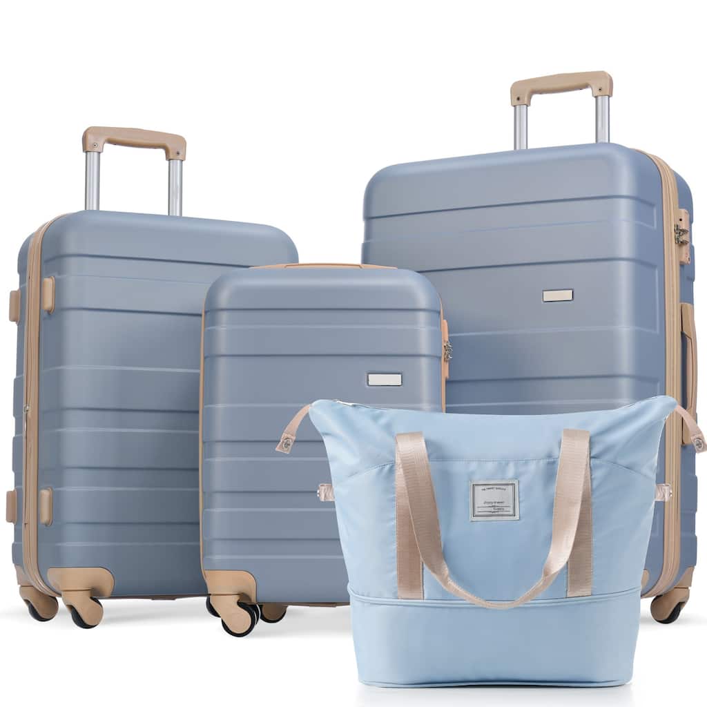Luggage Sets 4 Piece, ABS Durable Suitcase with Travel Bag