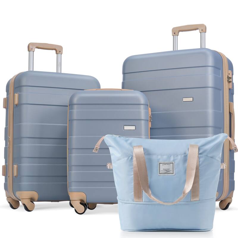 Luggage Sets Four Piece, ABS Durable Suitcase with Travel Bag - Light Blue