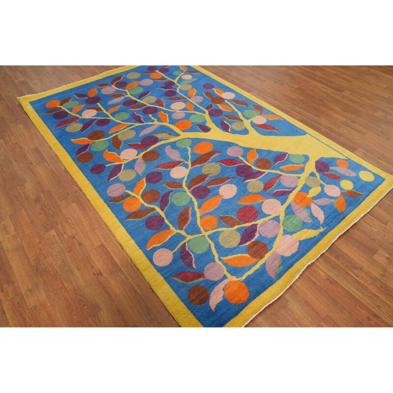 Hand Knotted Oriental 100% Wool Carpet Traditional Floral Navy Blue & Blues Art Deco Area Rug - 8' 0'' X 5' 3''