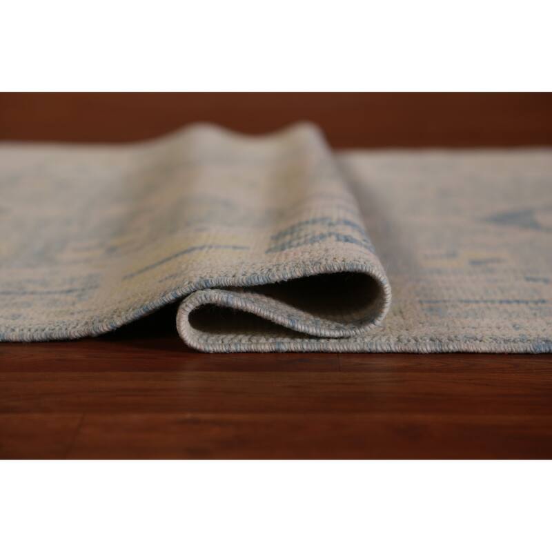 Hand Knotted Oriental 100% Wool Carpet Transitional Geometric Navy Blue & Blues Oushak Runner Rug - 17' 8'' X 3' 3''