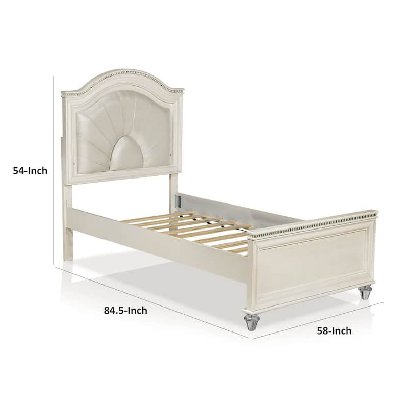 Jisoo Full Size Bed, Pearl White Upholstery, Radial Arch Headboard