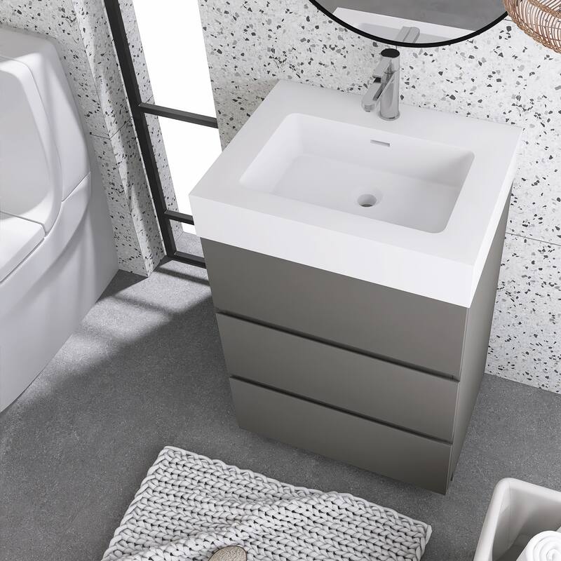 Freestanding Bathroom Vanity with White Solid Surface Top