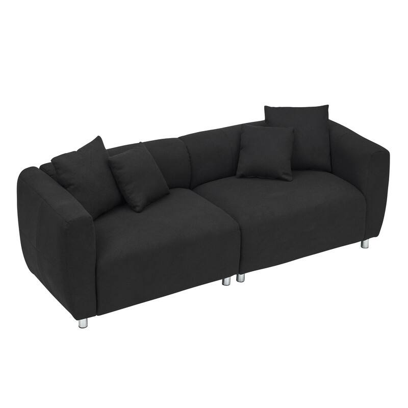 89" Cotton Linen Teddy 3-Seater Upholstered Sofa with Metal Legs