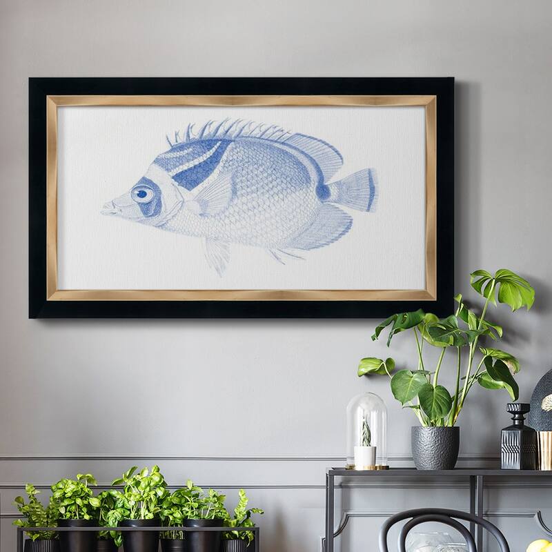 Blue & White Tropical Fish IV Premium Framed Canvas- Ready to Hang