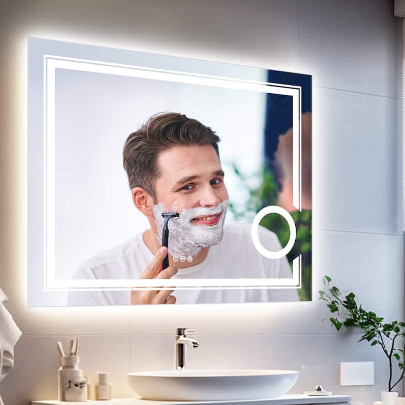 Frontlit Backlit LED Bathroom Mirror Wall Mounted Anti-Fog with 3X Magnifying