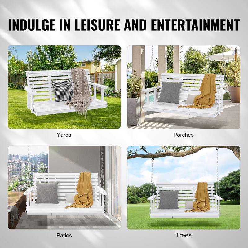 Wooden Porch Swing Heavy Duty Swing Chair Bench with Hanging Chains for Outdoors