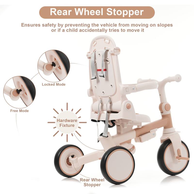 7 In 1 Baby Tricycle, Foldable Toddler Tricycle With Removable And Adjustable Parent Handle,For 12-72 Months